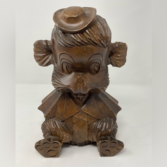 Vintage Hand Carved Wood Bear Figure With Hat - Picture 1 of 6